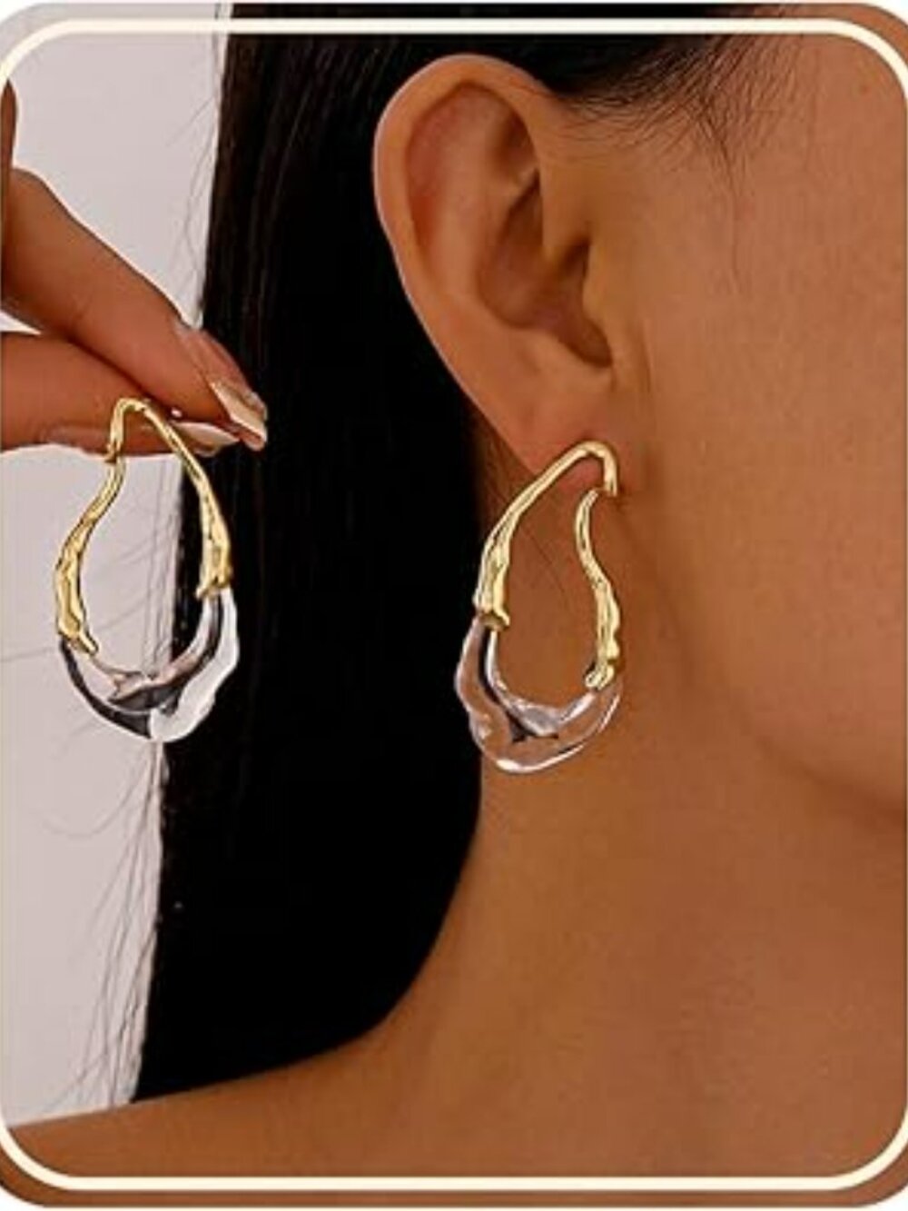 NEW Gold Statement Earrings Elegant Gold Ton Hoop Earrings w Resin Droplet
